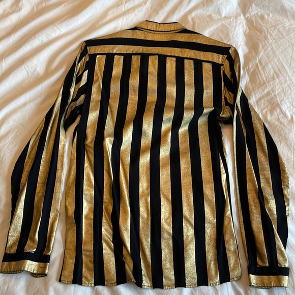 ASOS Shirts Asos Metallic Gold And Black Striped Viscose Button